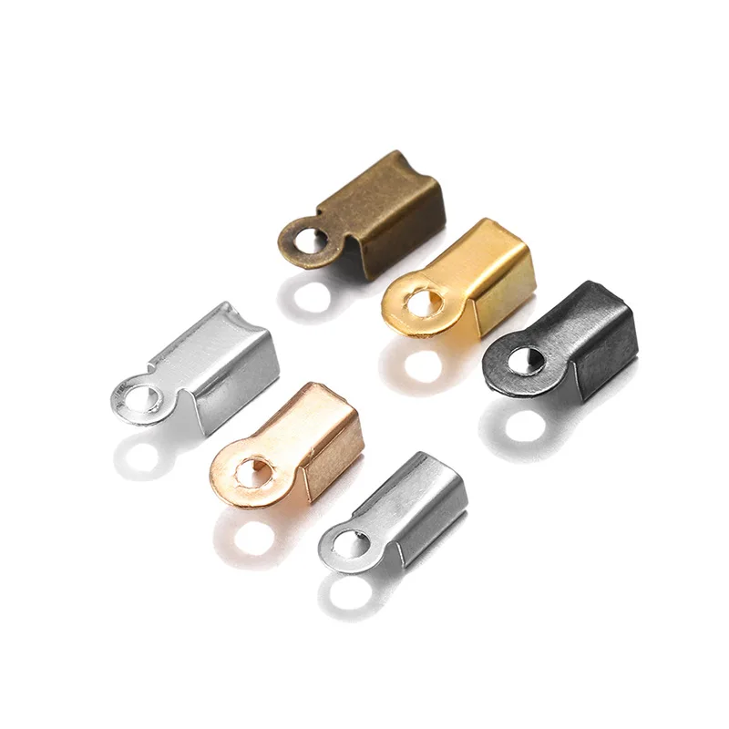 200pcs/lot Cove Clasps Cord End Caps String Ribbon Leather Clip Tip Fold Crimp Bead Connectors For Jewelry Making DIY Supplies