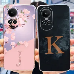 For OPPO Reno10 5G Reno 10 Pro Plus 2023 Beautiful Flower Initial Letter Case For Reno10 Pro+ 10Pro 5G Soft Silicone TPU Cases
