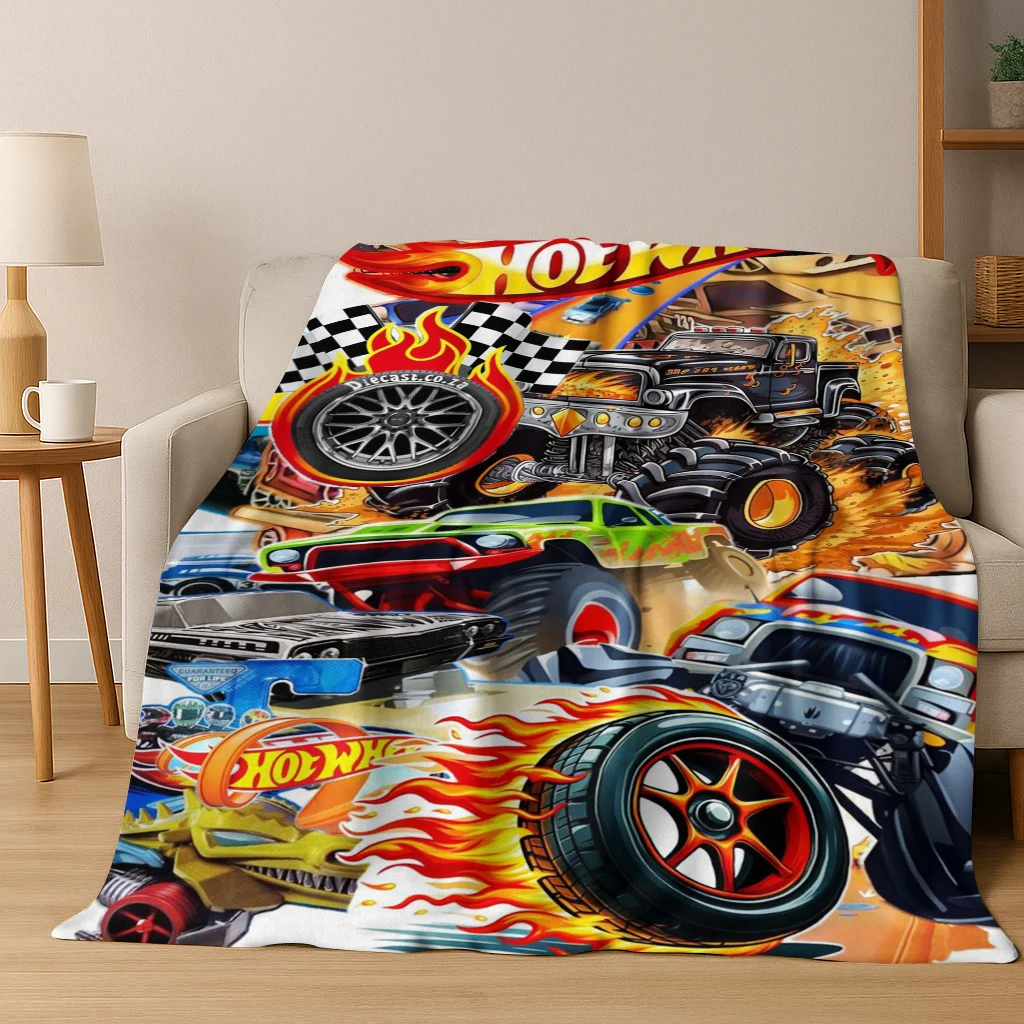 Cartoon Hot Wheels Spielzeug-Rennwagen-Kunst-Flanelldecke, gemütliche weiche Überwurfdecke für Zuhause, Schlafzimmer, Bett, Sofa, Picknick-Abdeckung, Kindergeschenk