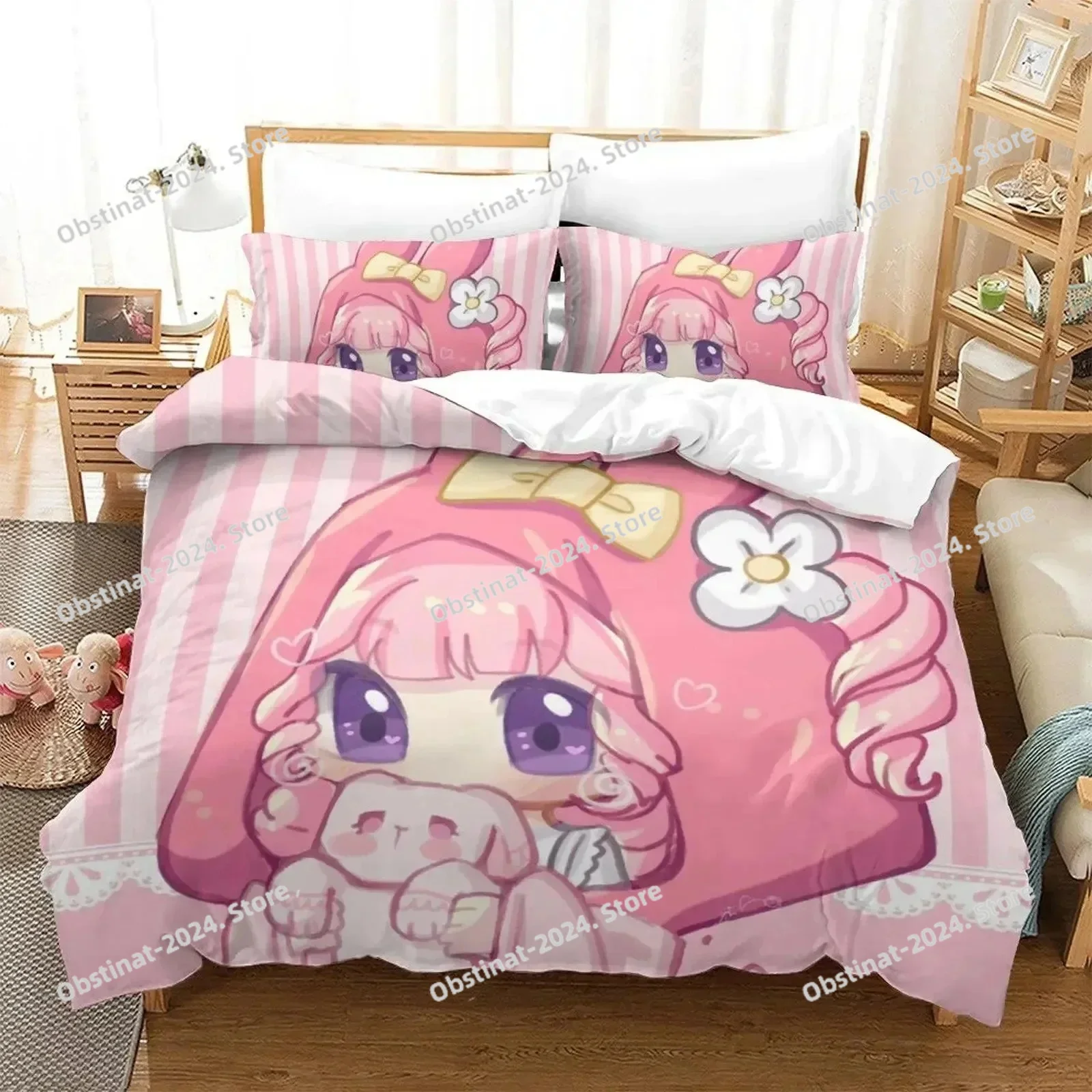 

Anime Aesthetic Girl Art Strawberry Bedding Set Duvet Cover Bed Set Quilt Cover Pillowcase Comforter king Queen Size Boys Adult