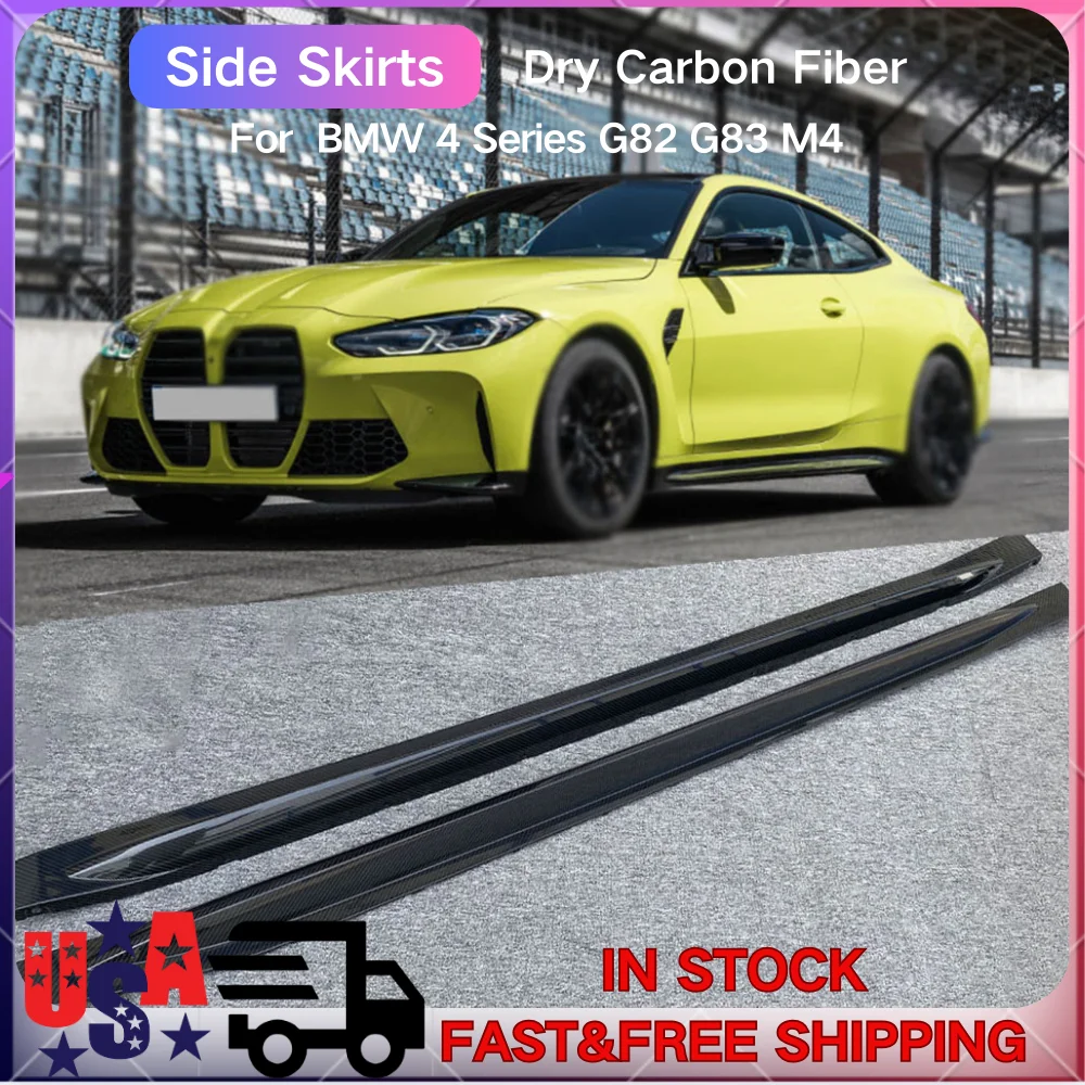 

Dry Carbon Fiber Side Skirts Bumper Apron Covers Lip For BMW 4 Series G82 G83 M4 Coupe 2021 + 2 Door Protective Cover