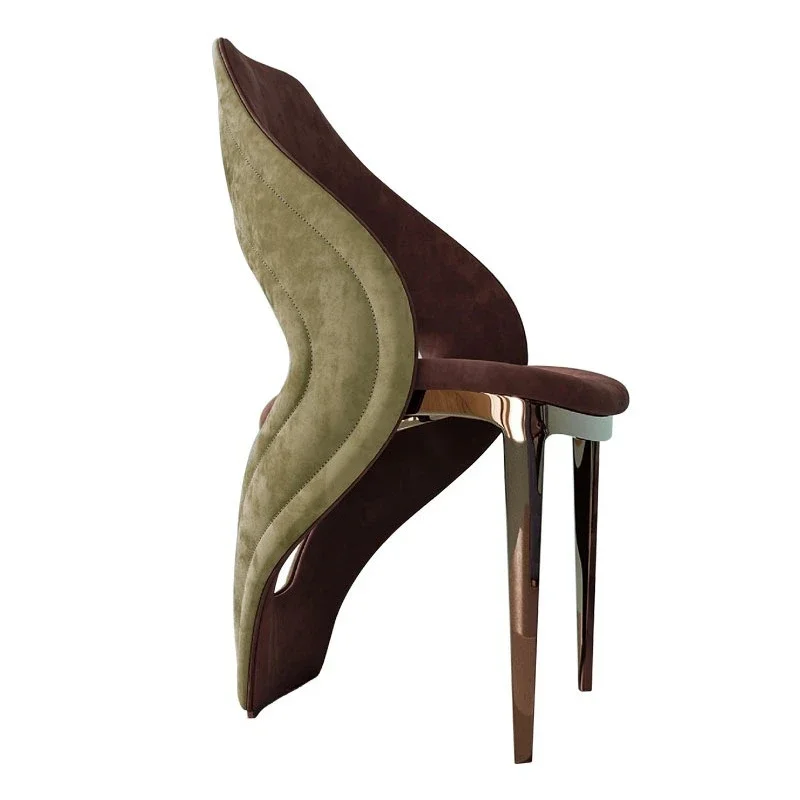 

Light luxury dining chair, modern creativity for home use, comfortable leather backrest metal leisure reception chair