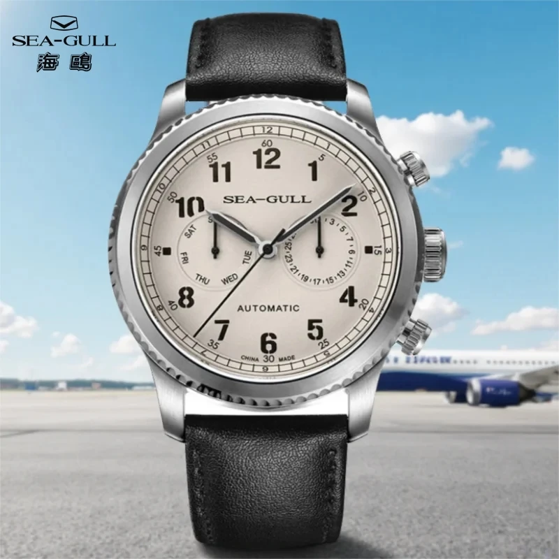 

Sea-Gull Dual Calendar Mechanical Men's Watch Luminous Stainless Steel Automatic Watch Waterproof Sapphire Watches Business 6080