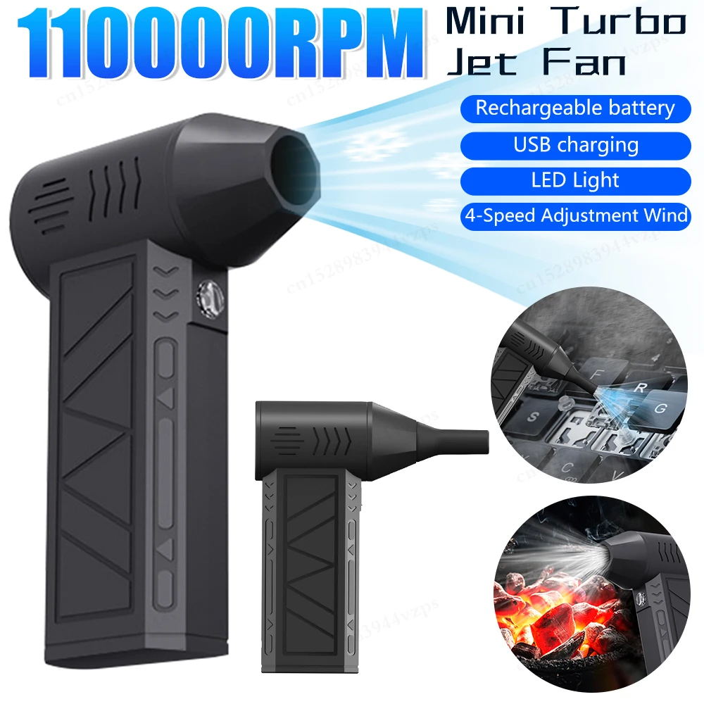 110000RPM Mini Fan Rechargeable Electric Air Duster with Light Handheld Duct Fan Jet Dry Blower for Laptop Computers Keyboard