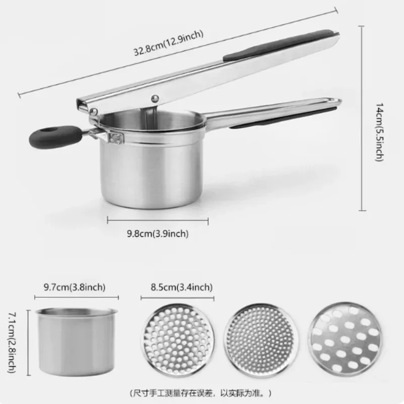 Stainless Steel Mashed Potato Press, Household Food Masher Tool for Sweet Potato Taro Baby Supplementary Food