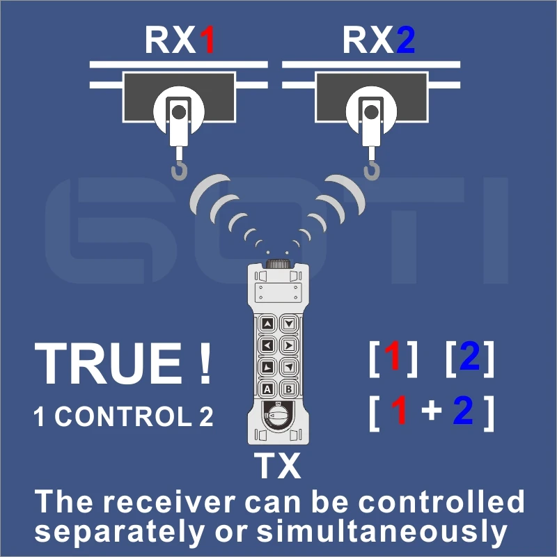 Industrial Wireless Remote Control GOTI (1 transmitter control 2 Receivers Separately or Simultaneously