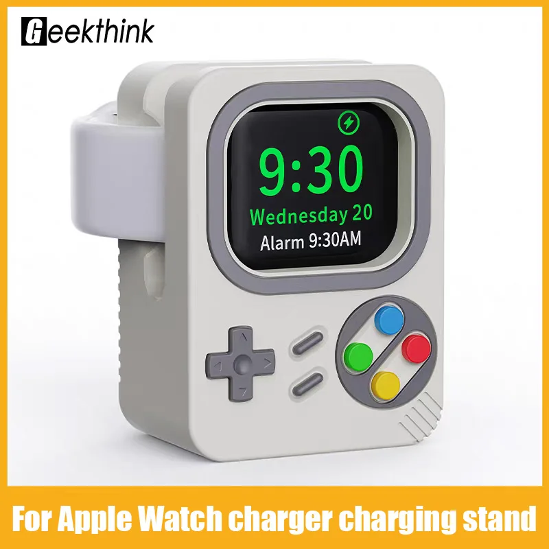Neuer Desktop-Halter für Apple Watch Ultra Ladestation Retro-Computer-Muster Ladebasis iWatch11 10 9 8 7 6 5 4 SE3 Silikon