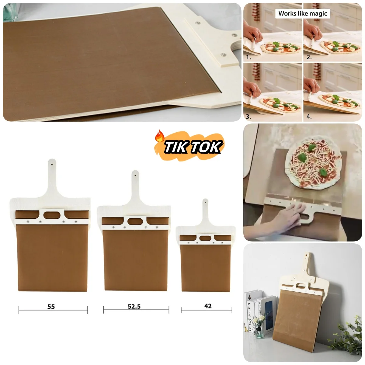 

New 3 Sizes Sliding Pizza Peel Shovel Storage Board Pala Pizza Scorrevole Wooden Handle Transfer Pizza Tray Kitchen Gadgets