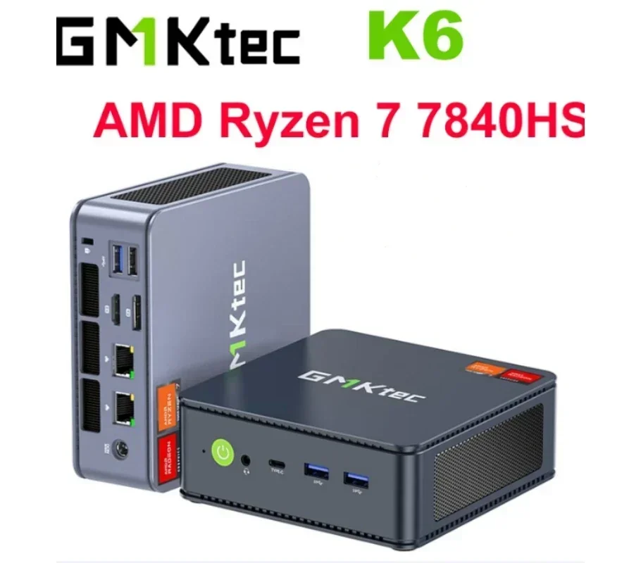 US.EU GMKtec K6 R7 7840HS Mini PC DDR5 5600MHz PCIe4.0 NVMe SSD 2.5G LAN USB4 WiFi6 BT5.2 Tri-Display Desktop Gaming Office Comp
