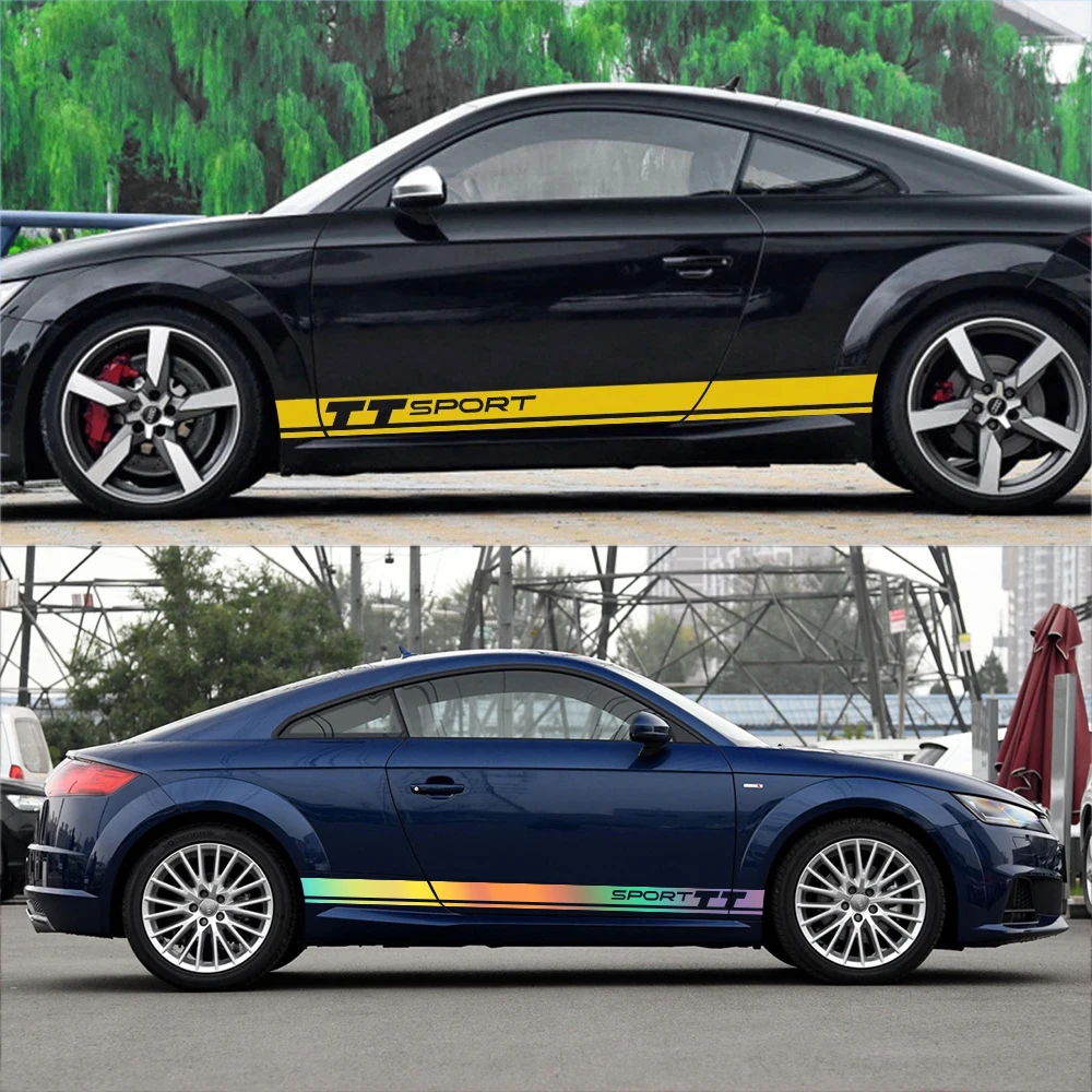 2PCS Sport Auto Door Side Skirt Stripes Decal Car Sticker For Audi TT 8n 8j 8s MK1 MK2 MK3 Car Body Decor Vinyl Film Accessories