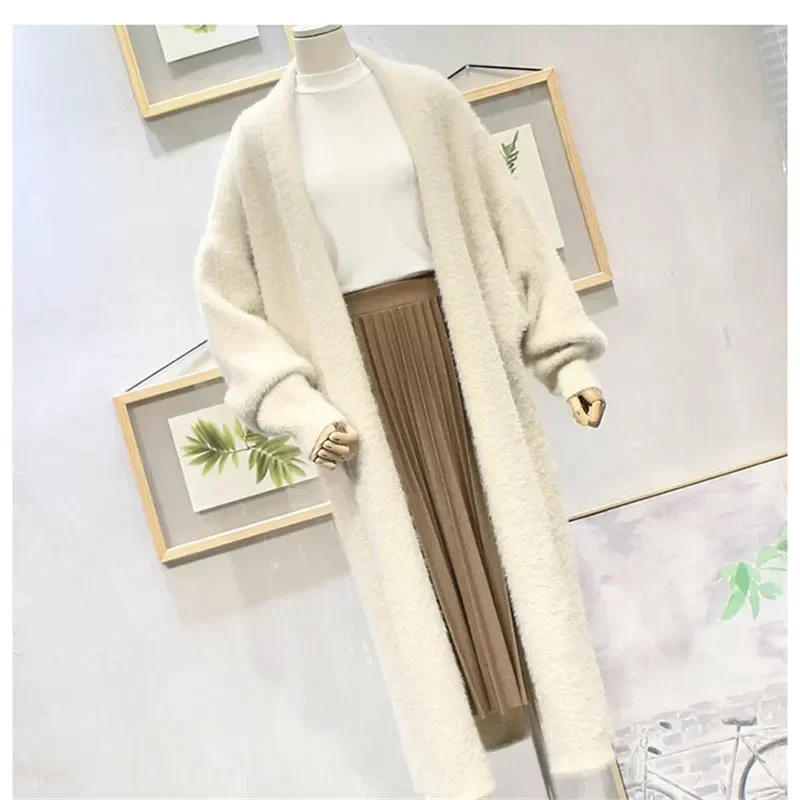 New Fall Winter Fashion Mink fleece Sweater Loose Casual Oversize Soft Cashmere Long Cardigan Jacket Chic Wool Warm Knitted Coat