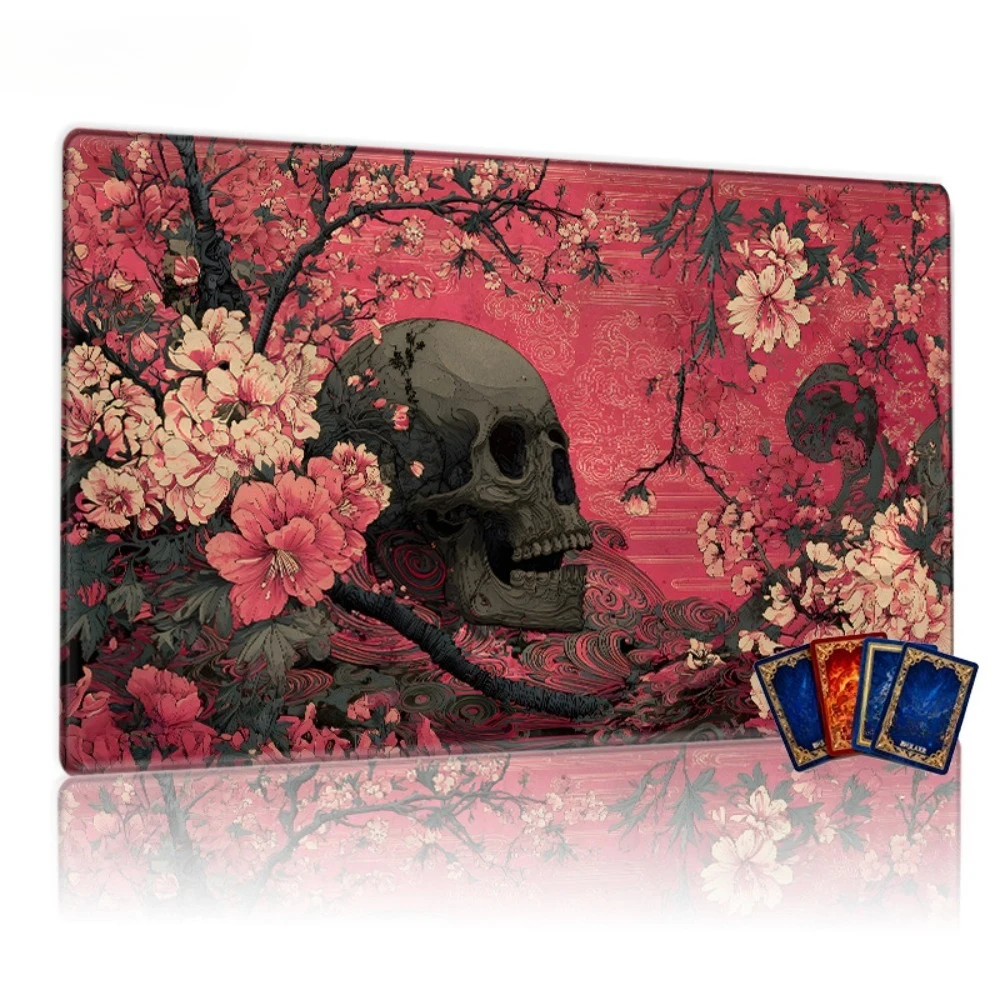 Dark and melancholic ukiyo-e-style death memorial skull cherry blossom mouse pad set for trading card game, for gamers
