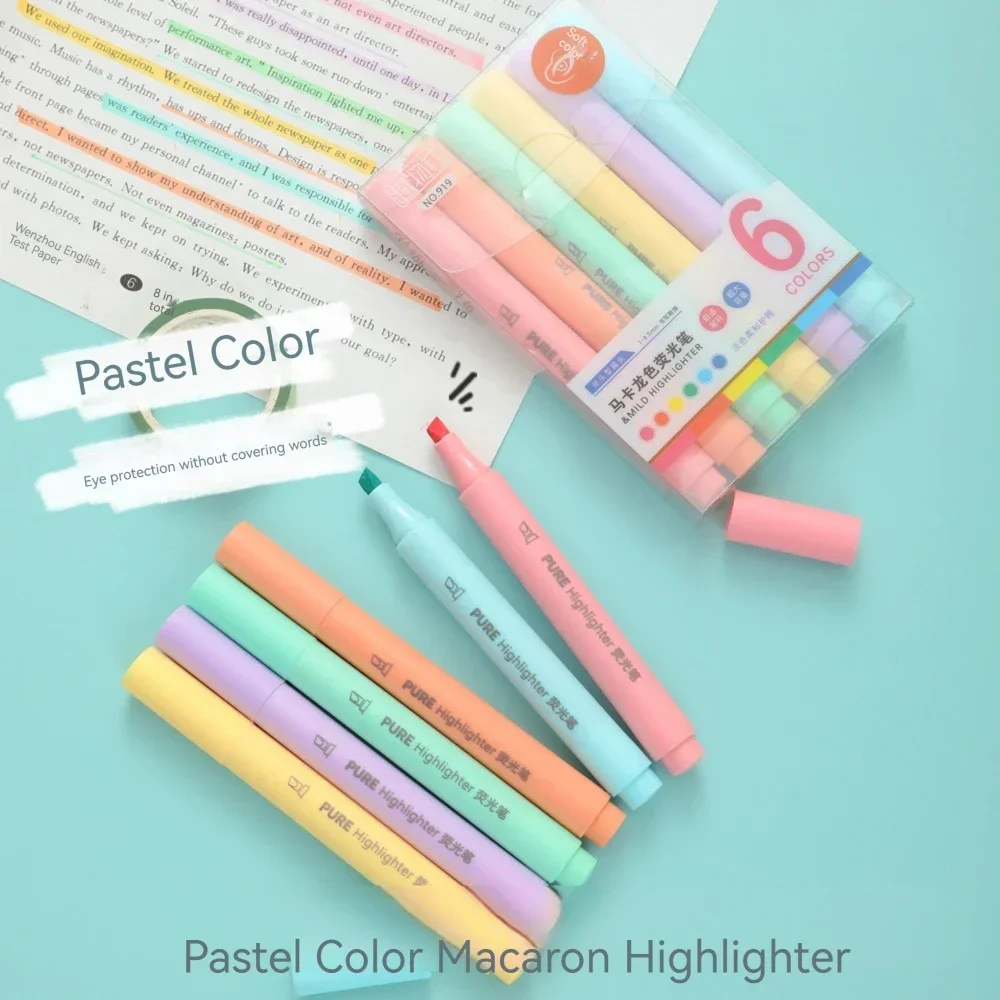 Imagem -02 - Pastel Cor Macaron Highlighter Pen Marcador Canetas Caneta Fluorescente Desenho Highlighters Bonito Papelaria Material Escolar Pcs por Conjunto