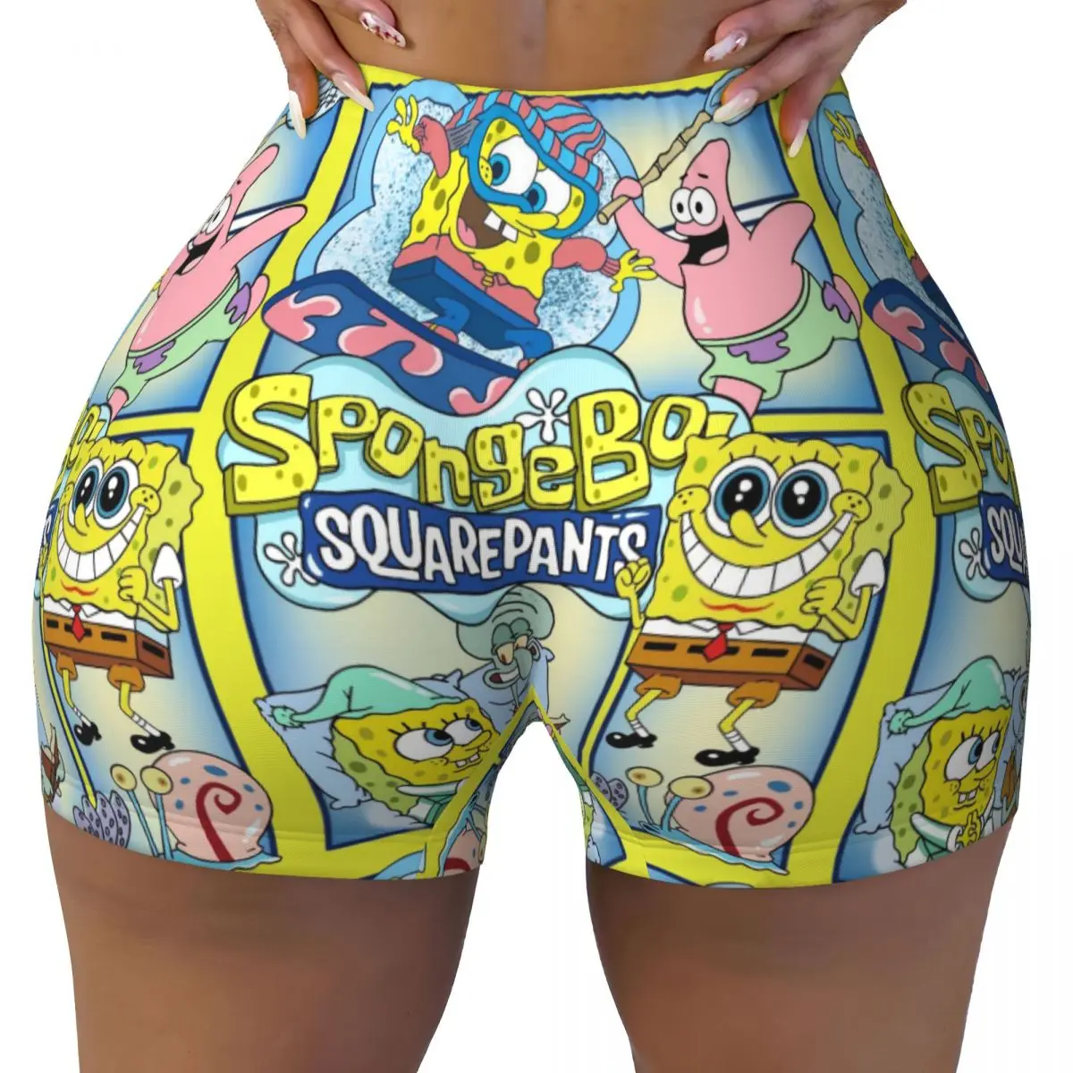 

Custom SpongeBobed Workout Running Volleyball Shorts Women's Funny Cartoon Gym Yoga Shorts
