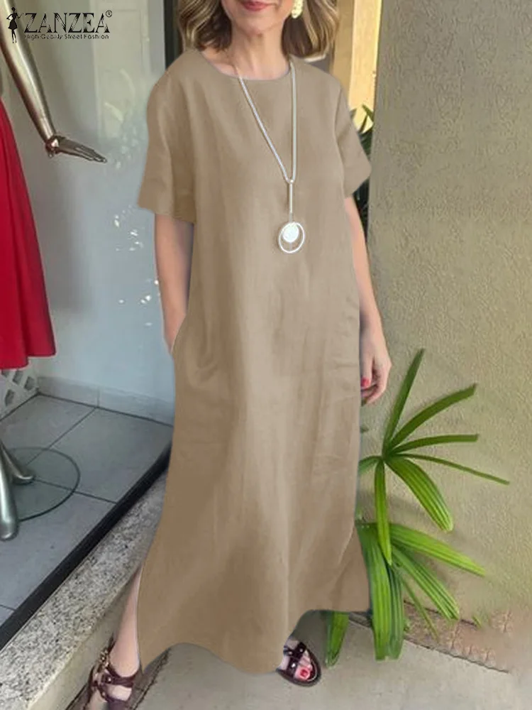 

Women Summer Sundress 2024 ZANZEA Casual Short Sleeve Solid Midi Vestidos Robe Femme Holiday Sundress Fashion Loose Dresses