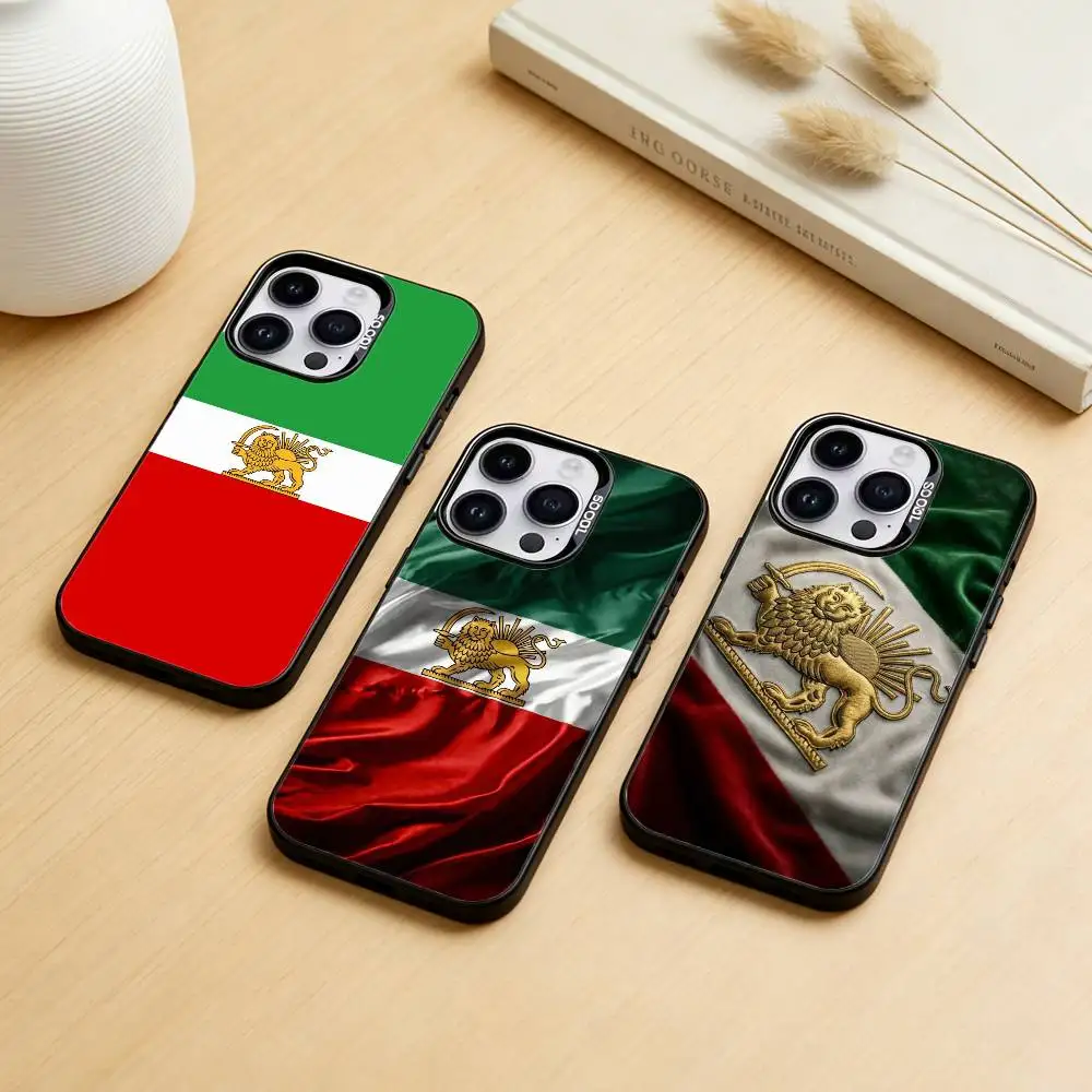 Lion F-Flag of Iran Phone Case Color Silver Shell For IPhone 17 16 15 14 13 12 11 Pro Max Plus