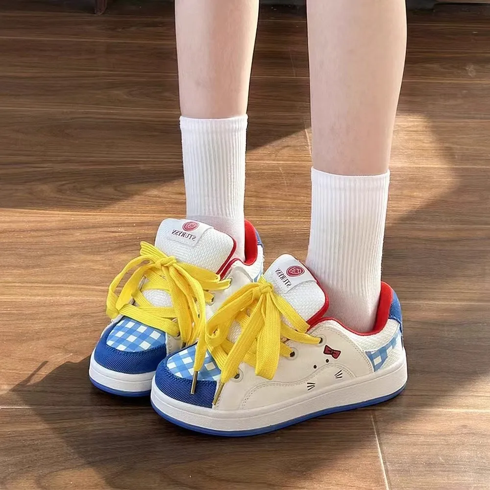 

Kids'Casual Shoes Sneakers Cartoon Hello Kitty Printed PU Leather Spring Shoes For Children Anti-slip White Shoes Size 28-37