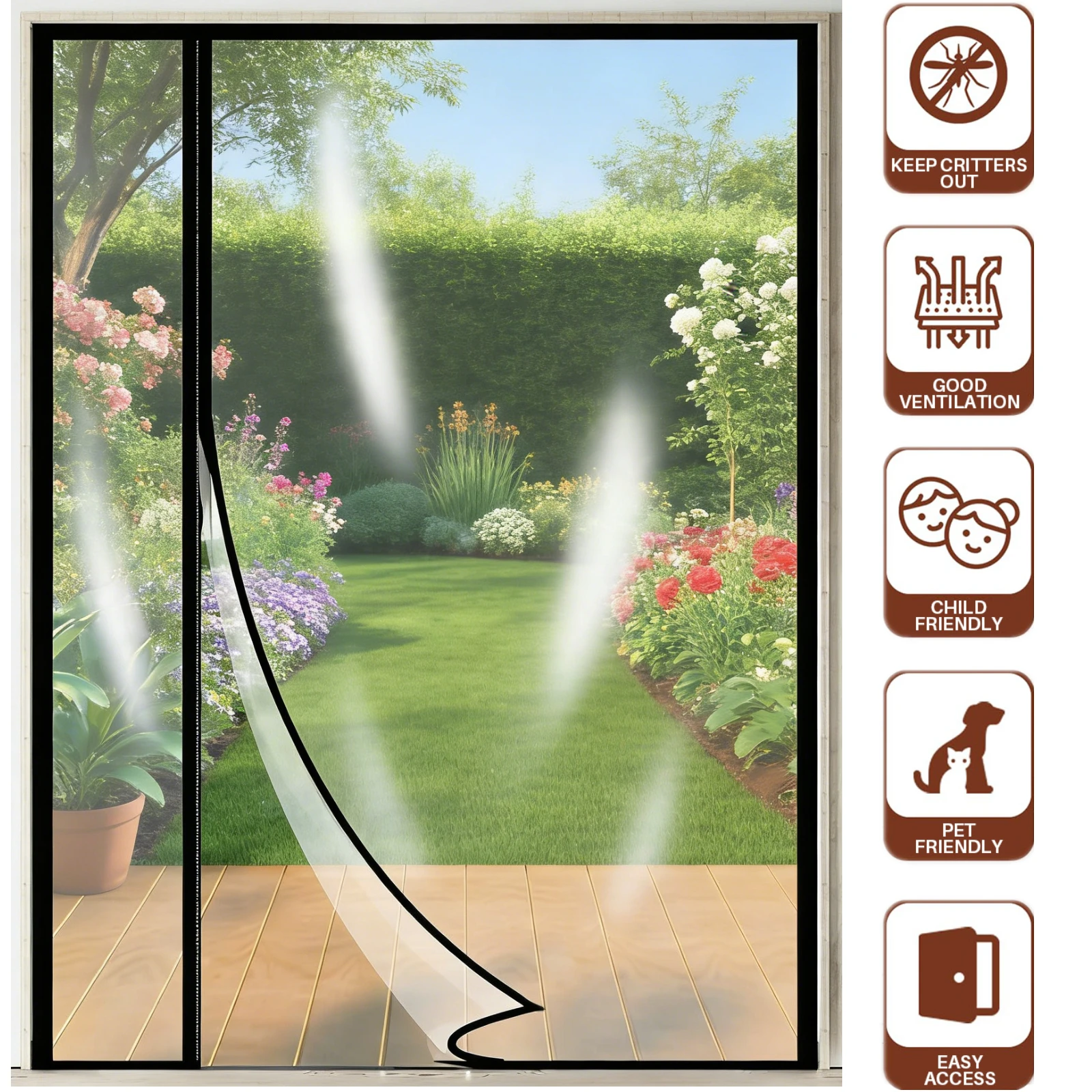 Magnetic Door Screen Single/Double-Sided Opening Reinforced Upgraded Net Insect Proof  for French Front/Back Patio Kitchen Doors