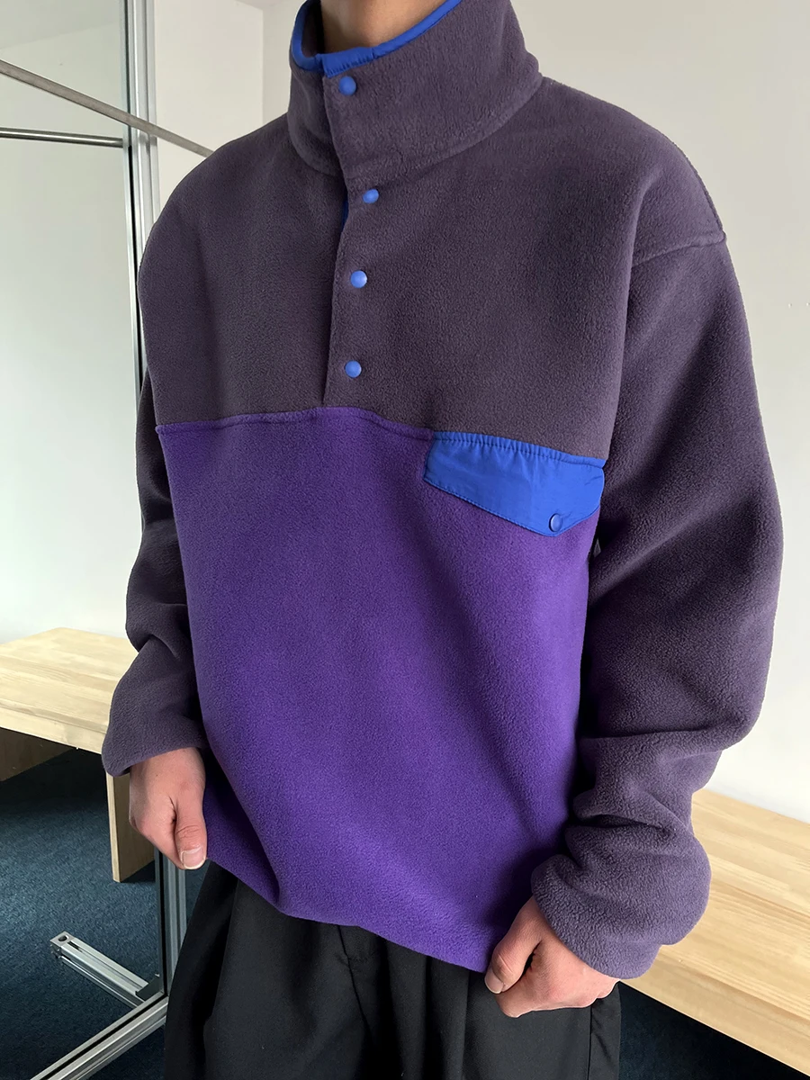 

Утепленная толстовка-худи с воротником-стойкой, в стиле колор-блок, свободного кроя, для осени и зимы, модный бренд