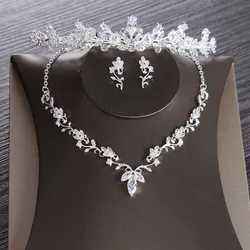 Luxury Cubic Zircon Leaves Bridal Jewelry Set Wedding Jewelry Set Rhinestone Diadem Tiaras Crown Choker Necklace Earrings Bijoux