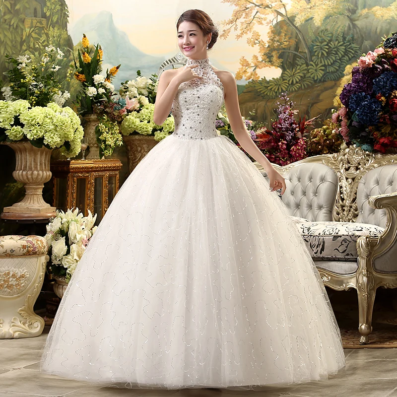 XXN-GuaBo#Free Custom Ball Gown Lace Up Halter White Wedding Dress Plus Size Fashion Cheap Wholesale Bride Getting Married Dress