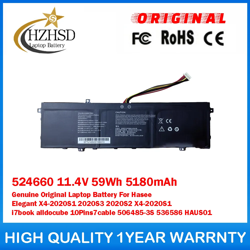 524660 11.4V 59Wh 5180mAh Genuine Original Laptop Battery For Hasee Elegant X4-2020S1 2020S3 2020S2 X4-2020S1 i7book Alldocube