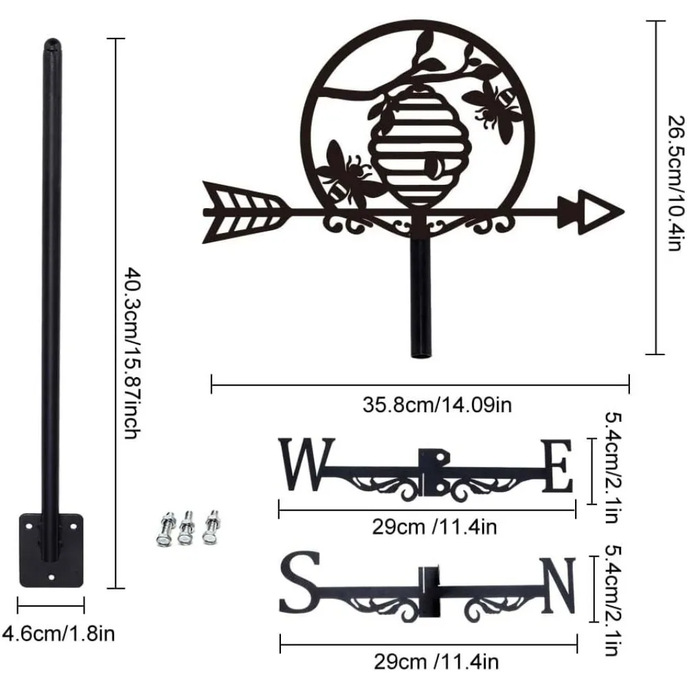 Bee Weather Vane for Roof Beehives Metal Weathervane Black Wind Direction Indicators Wind Vanes Signs for Farmhouse making kit