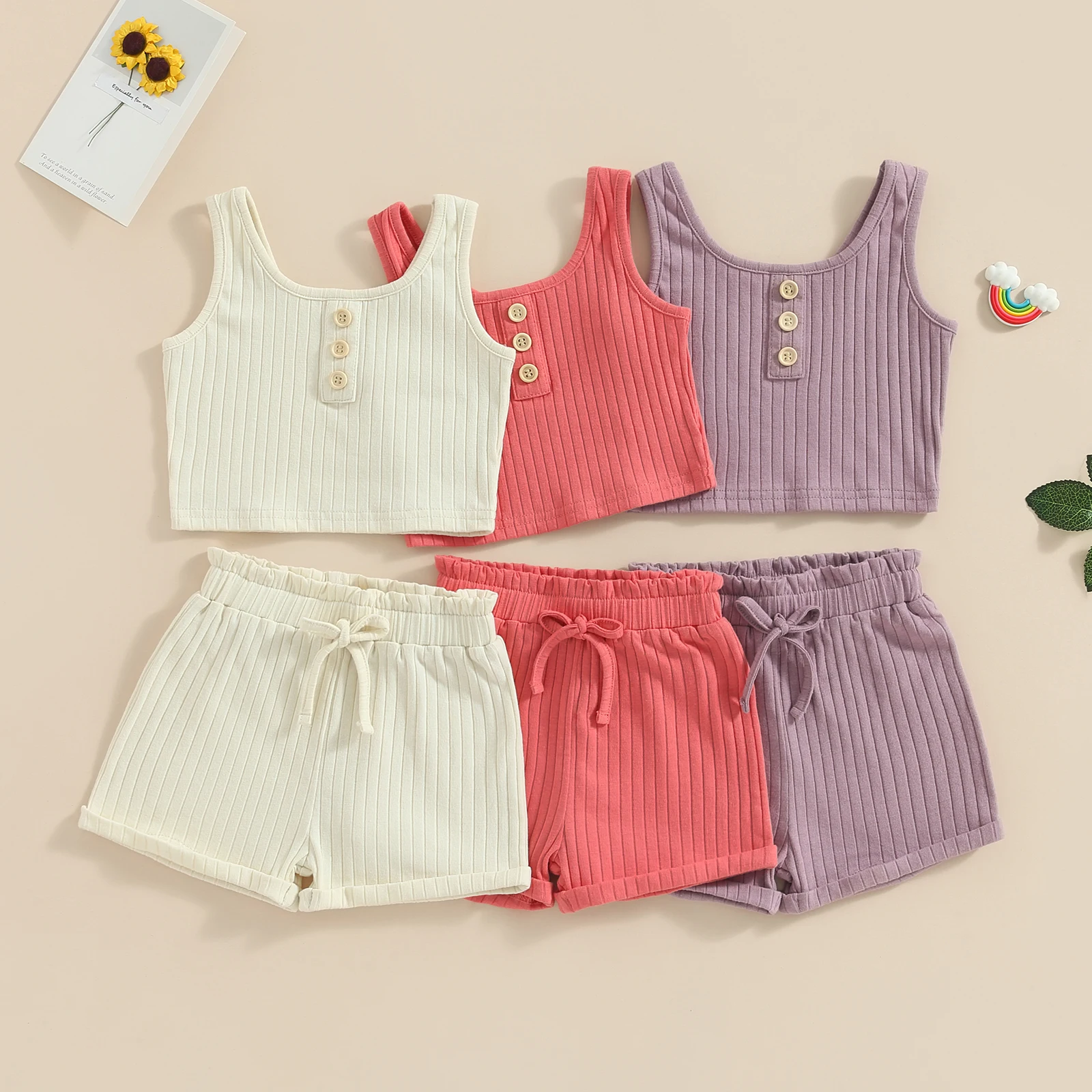 Pudcoco Kid Infant Baby Girls Pants 2pcs Suit, Casual Street Sleeveless Knitting Vest Tops + Solid Color Drawstring Shorts 6M-4T