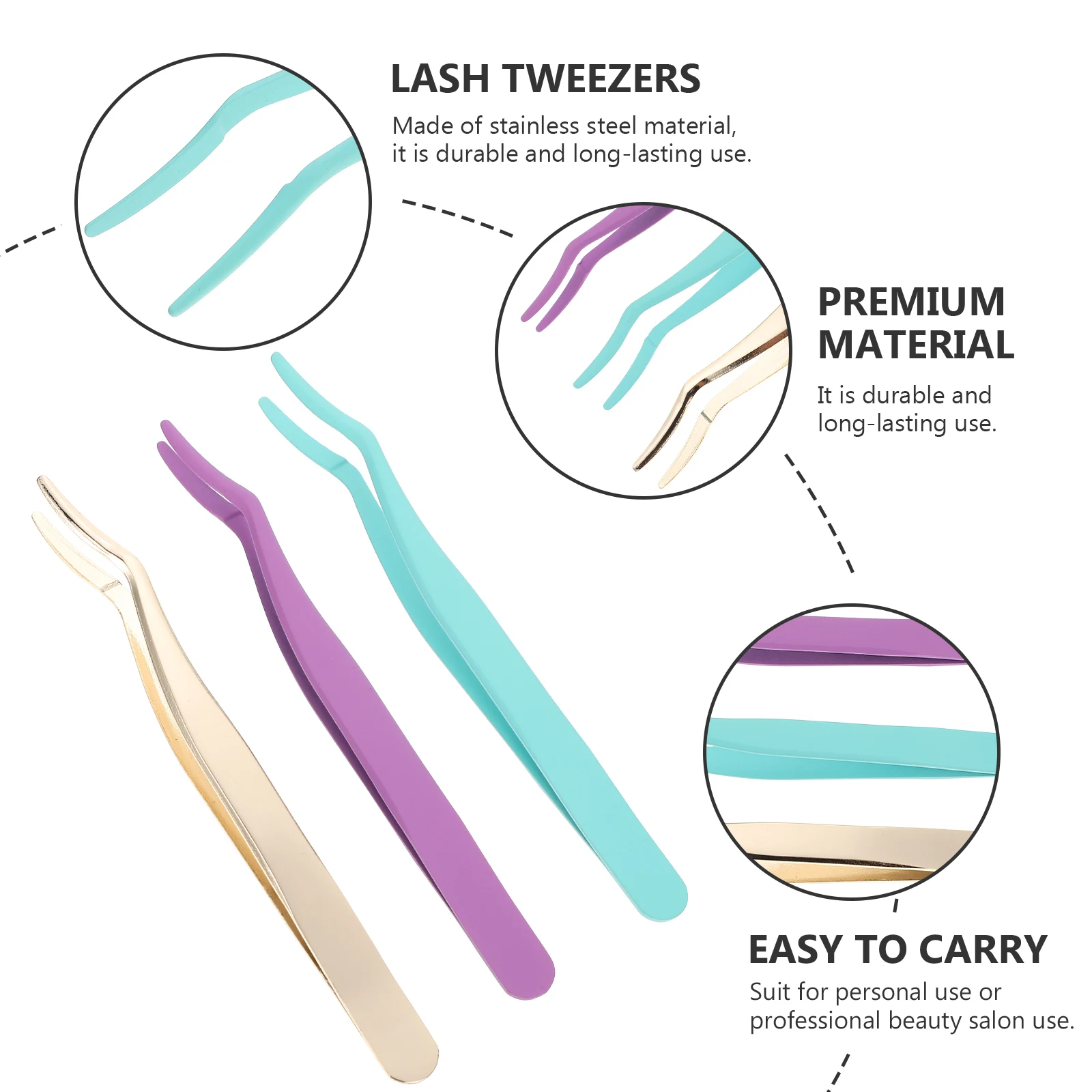 

3Pcs Eyelash Tweezers Set Stainless Steel Curved Applicator Tool for Lash Extensions False Eyelash Remover Salon Use
