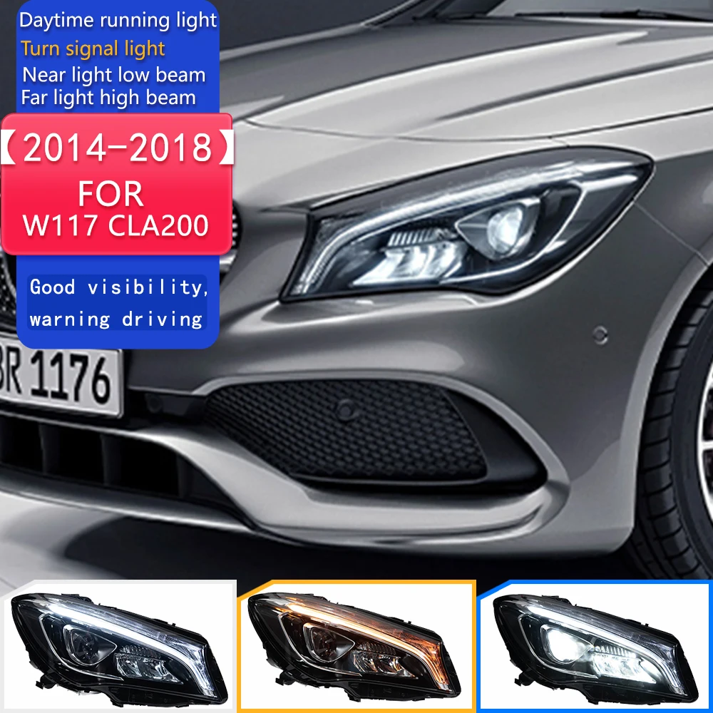 

Автомобильный Стайлинг, фара для W117 CLA200, 2014-2018 CLA260, светодиодная фара DRL, сигнальная светодиодная линза проектора, автоаксессуары