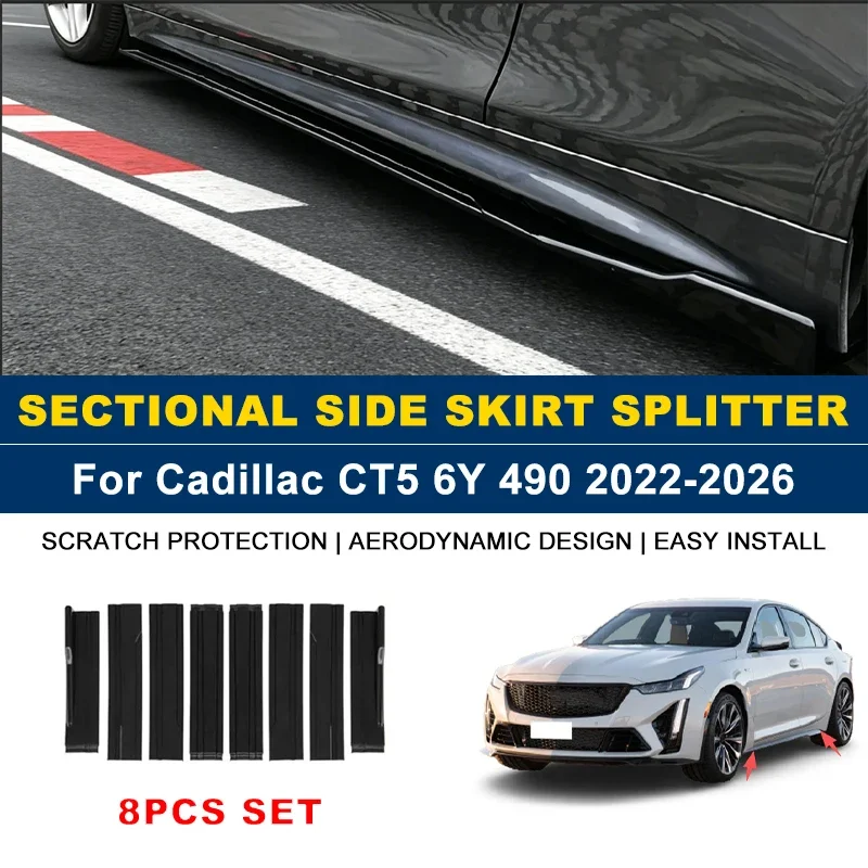 

2.2m Sectional Side Skirt Extension Lips Side Spoiler, Car Exterior Modified Upgrade Kit For Cadillac CT5 6Y 490 2022-2026 2023