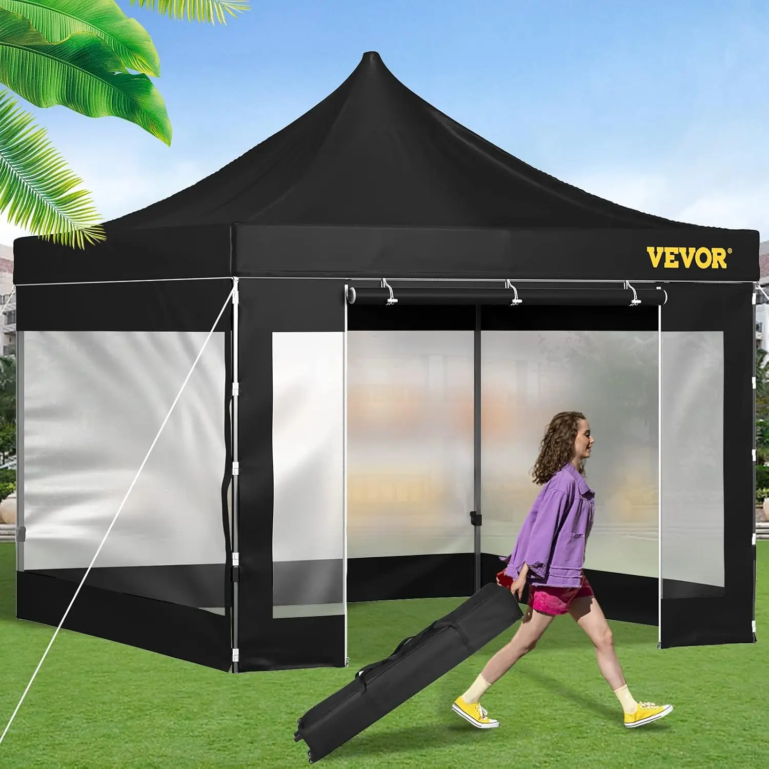 Pop Up Canopy Tent, 10 x 10 FT, Outdoor Patio Gazebo Tent with Removable Sidewalls and Wheeled Bag