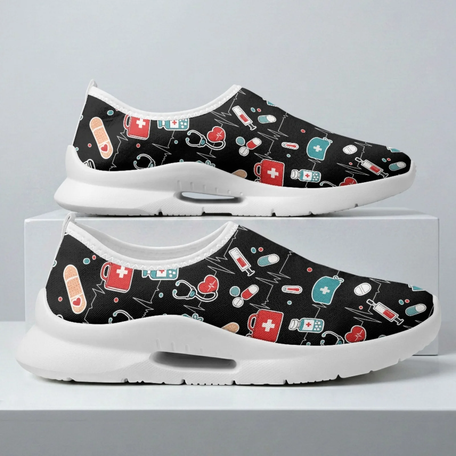 PENSTROLL Medical Elements Print Lightweight Non Slip Casual Flats Shoes Nurse Shoes for Men Beach Work