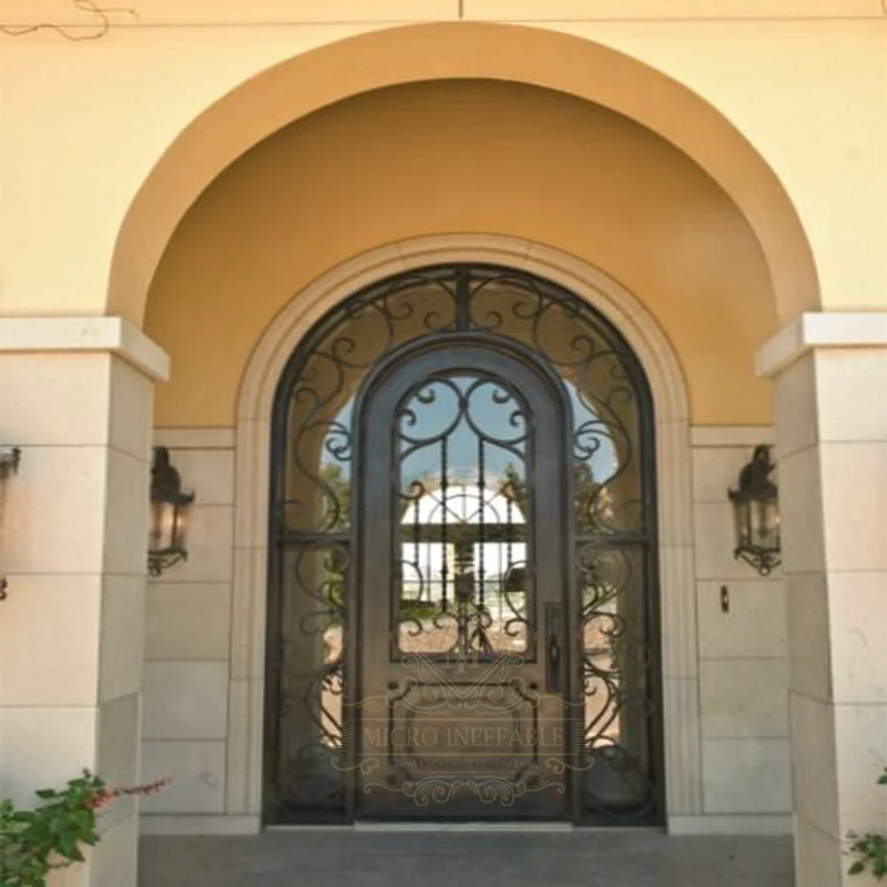 High Quality Luxury Design Front Other Exterior Security Doors Double French Wrought Iron Glass Doors For Homes