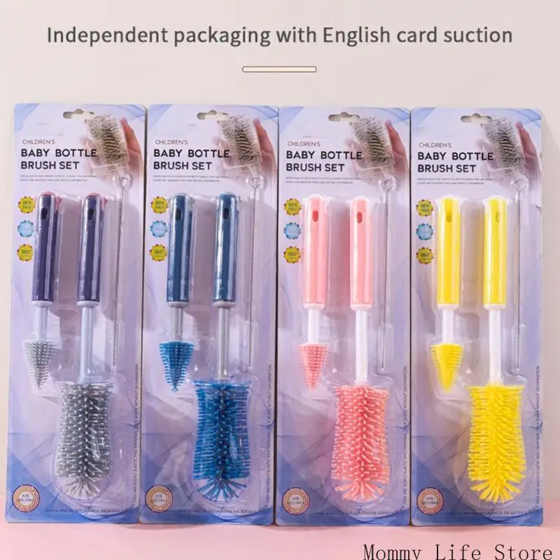 

Long Handle Baby Bottle Brush Detachable Silicone Nipple Straw Cleaner