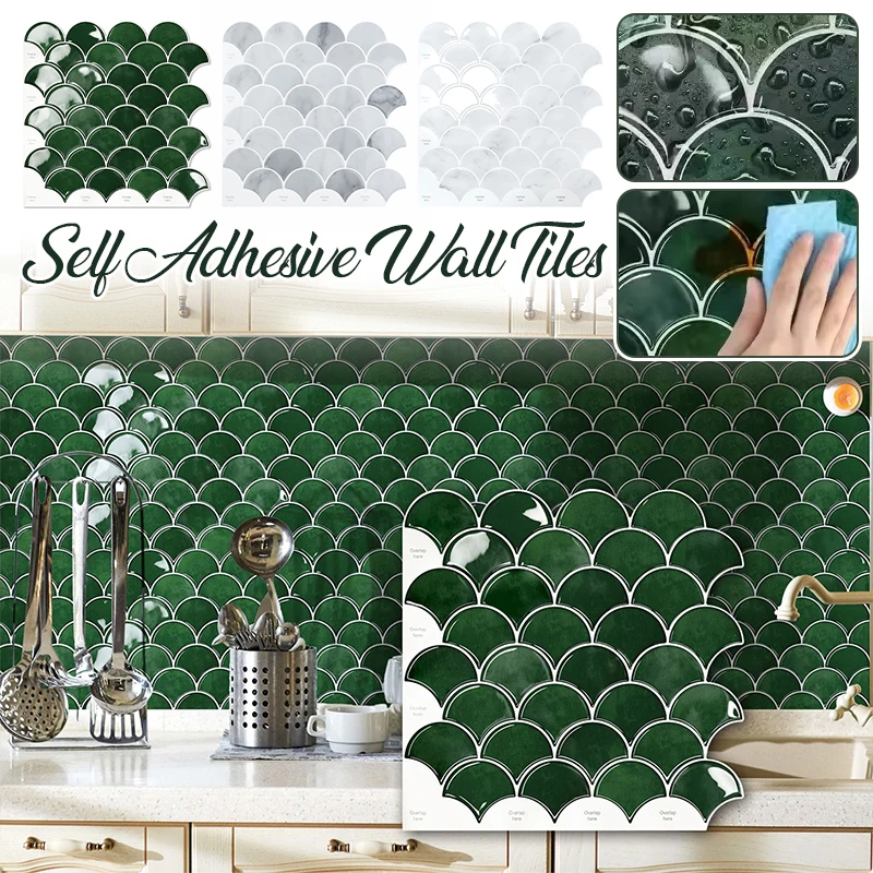 

5 Pcs Self Adhesive Wall Tiles Heat Resistant Peel And Stick Kitchen Backsplash Waterproof Bathroom Home Wall DIY Decor Stickers
