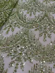 High qualtiy Beads Pearls Embroidery tulle Net,Stones, African fabric/Heavy/Beaded French Yarn lace/For Party dresses/Wedding,