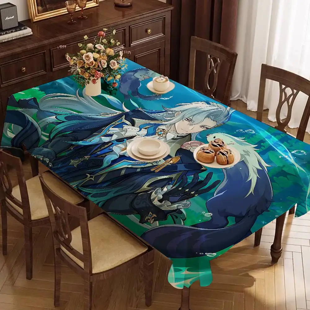 Genshin Impact Neuvillette Themed Polyester Tablecloths Cute Designs For Home Kitchens Dining Rooms Patios Tablecloth Decoration
