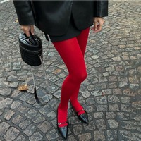 Red Tights Women Winter See Through  Slim Lingerie Women's Pantyhose New Lingerie Lace Leggings Bodys Sexy Socks Ladies