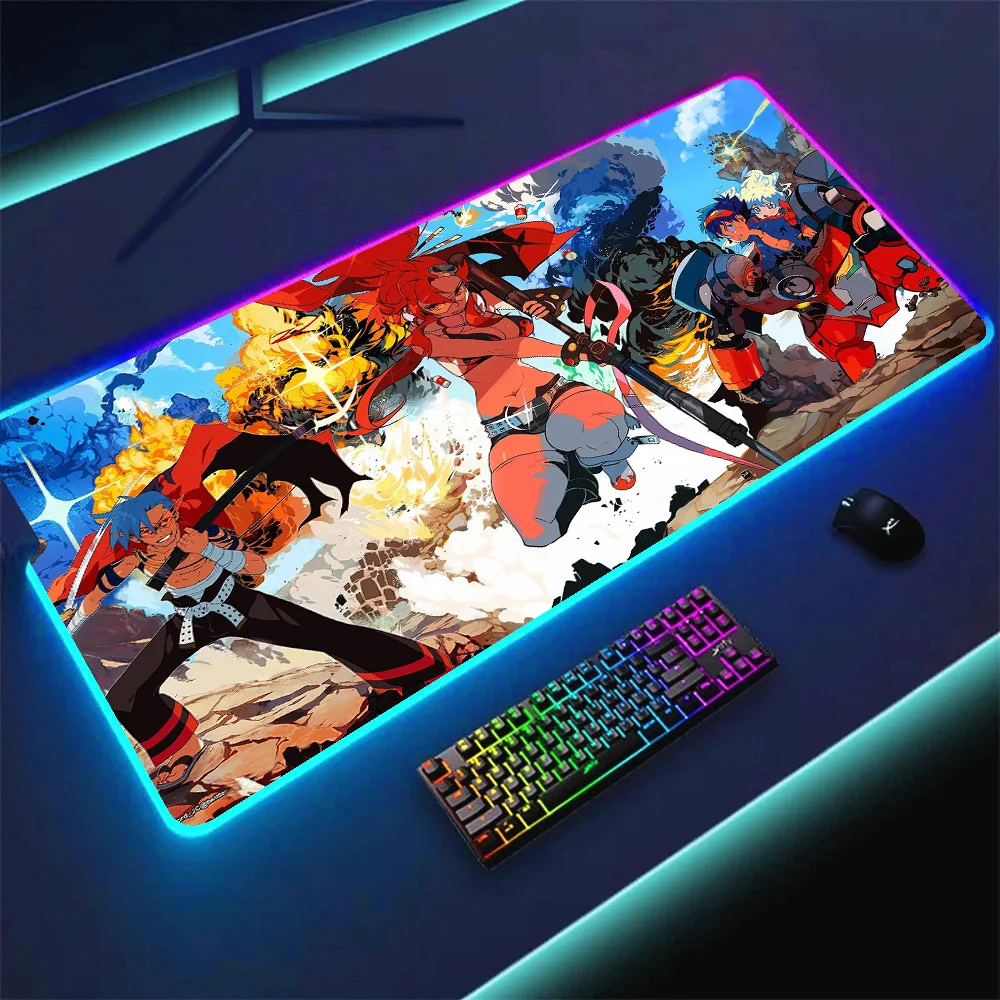 Anime G-Gurren Lagann Mouse Pad RGB Mousepad Xxl Gaming Accessories Large LED Mouse Pad Luminous Keyboard Desk Protector Pc Game