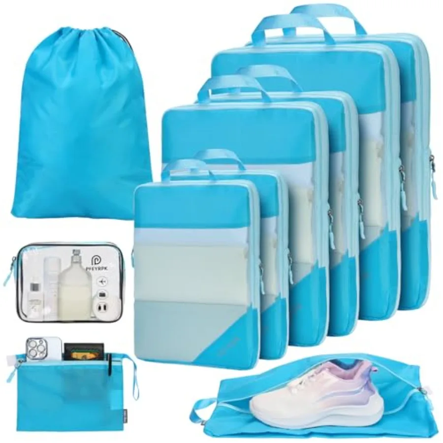 

Lightweight Compression Packing Cubes for Suitcases Compressible Expandable Travel Packing Organizer with Clear Toiletries and