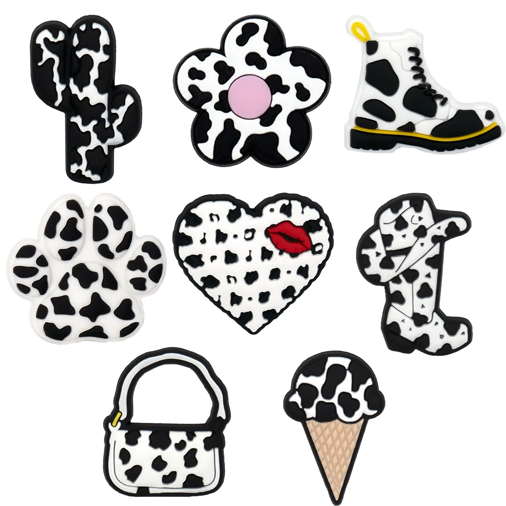 1/23PCS Leopard Print Style Shoe Charms Cute Flower Lipstick Heart Women Shoe Accessories Pin for Clog Sneaker Sandal Buckle