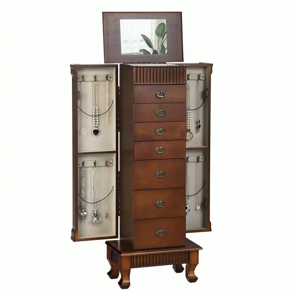 Wooden Jewelry Cabinet Armoire Box Storage Chest Stand Hidden Mirror Christmas