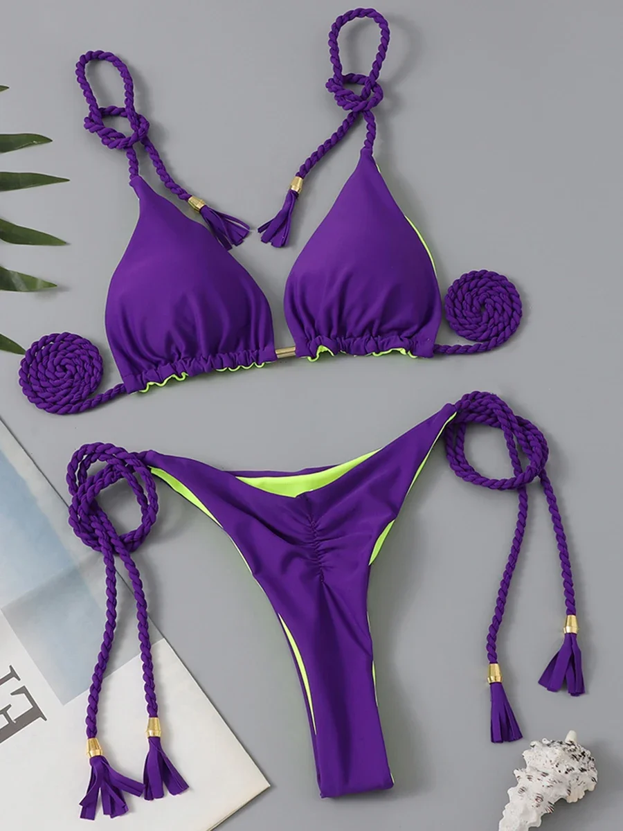 Brazilian Triangle String Bikini 2025 Women Sexy Swimsuit Solid Thong Swimwear Female Bathing Swimming Suit Summer Beachwear