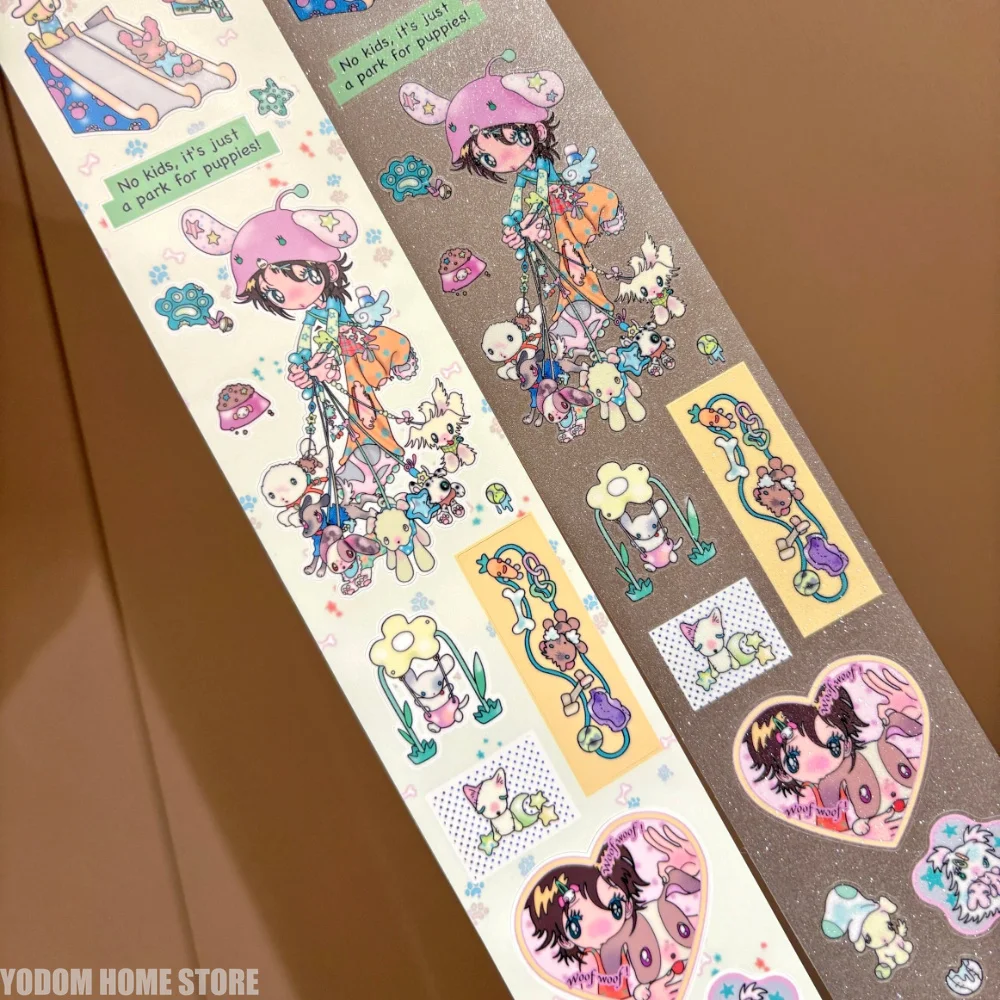 42cm Hand Drawn Patterns Anime Girl Petting Zoo Stickers PET for Kawaii Scrapbook Stickers Material Phone Water Bottle