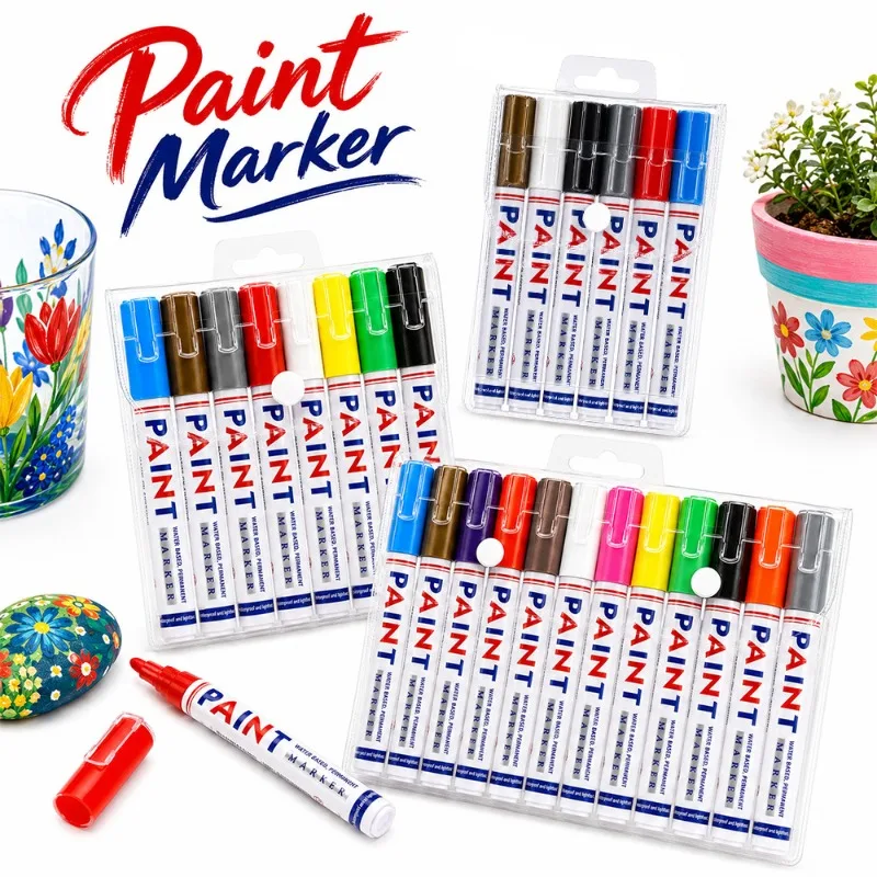 Waterproof Quick Dry Paint Marker Set Permanent Anti-fade Touch Up Repair Pens Oil Based Ink Uniform Coating for Metal Plastic
