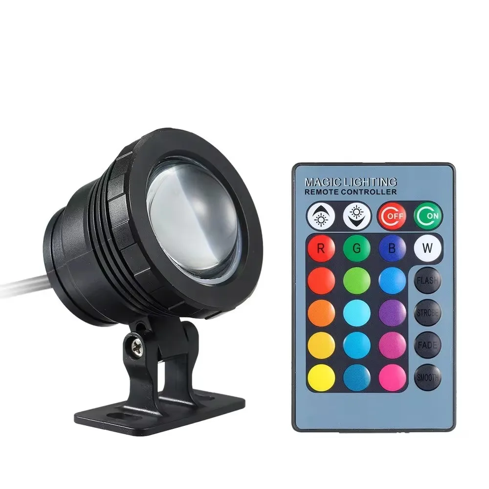 AC/DC 12V 10W RGB LED Underwater Light Submersible Lamp with Remote Control 16 Colors Changing Flash