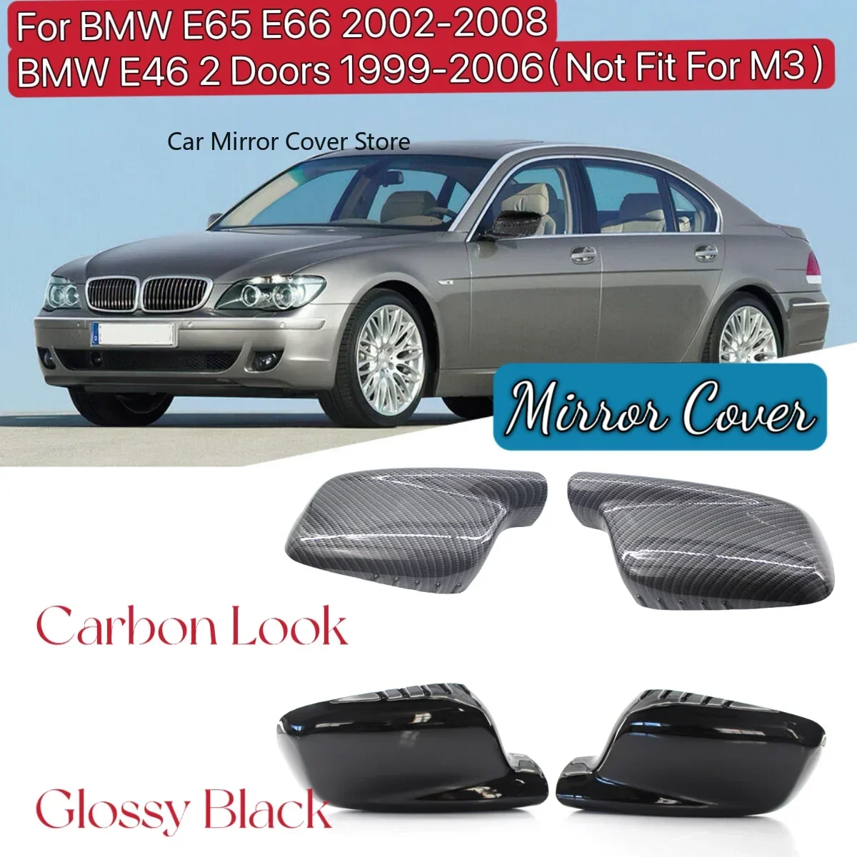 Rear View Side Wing Mirror Cap Cover For BMW E66/E65/E46 2Doors Replacement Glossy Black/Carbon Look Mirror Cover Left & Right