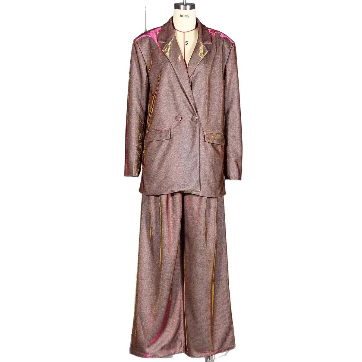 

Spring Women's Gradient Two-Piece Set Casual Loose Lapel Long Sleeve Top with Straight-Leg Pants Comfortable Fashion Outfit