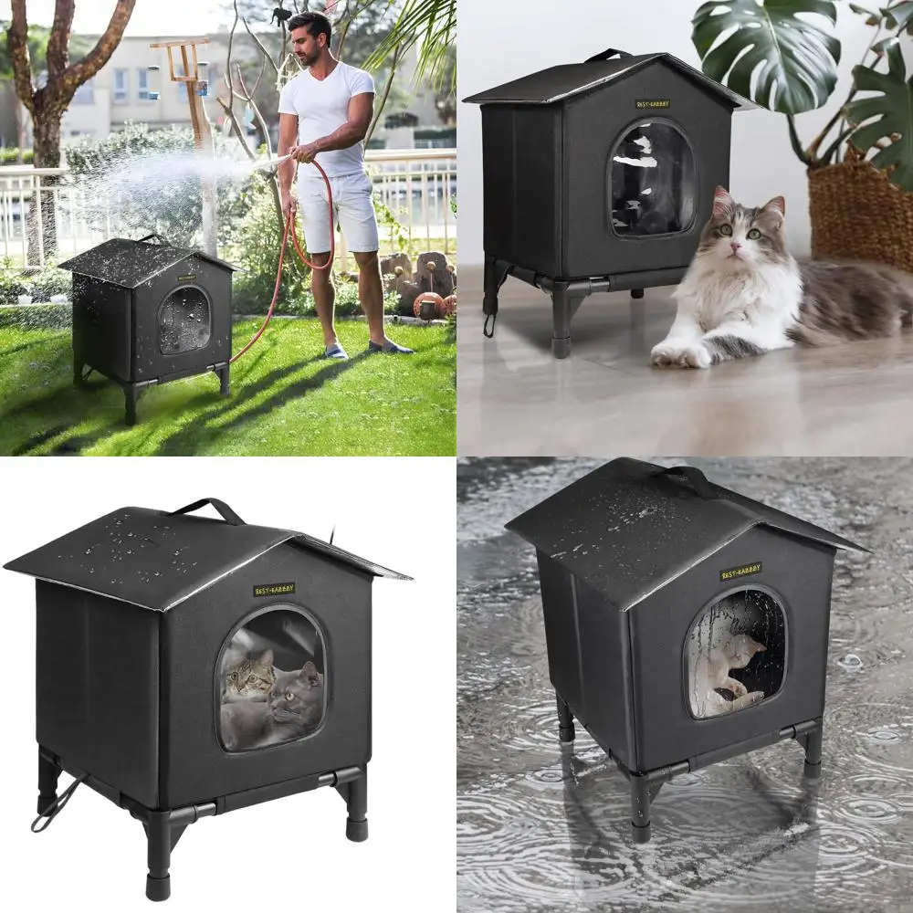 

Winter-Ready Insulated Cat House, Waterproof and Cozy, Ideal for Indoor Cats (Black, Small)